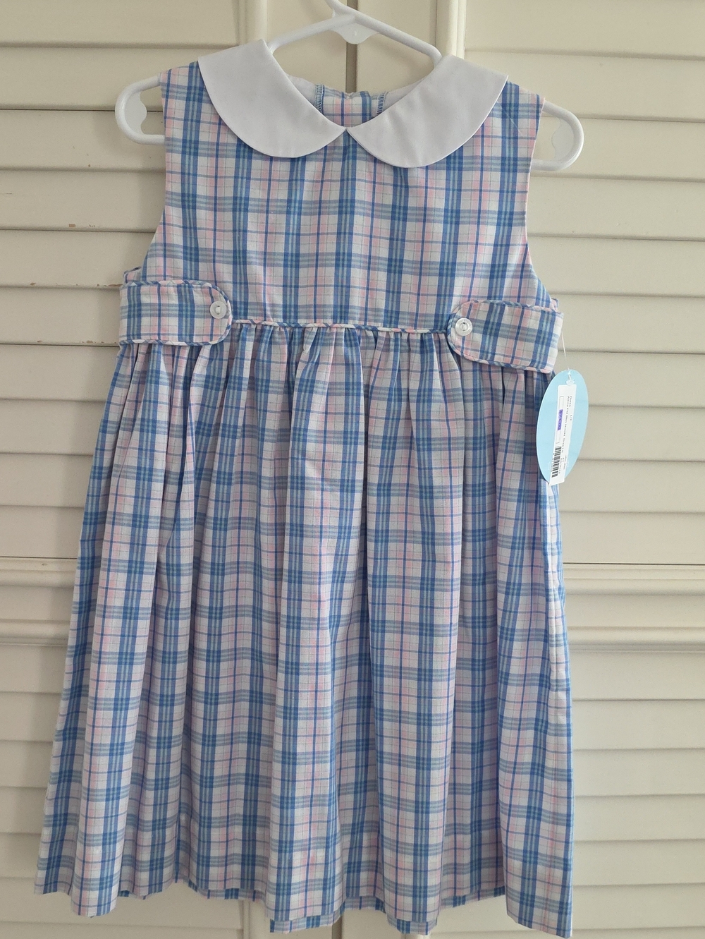 Little English Blue and Pink Plaid Peter Pan Collar Dress
